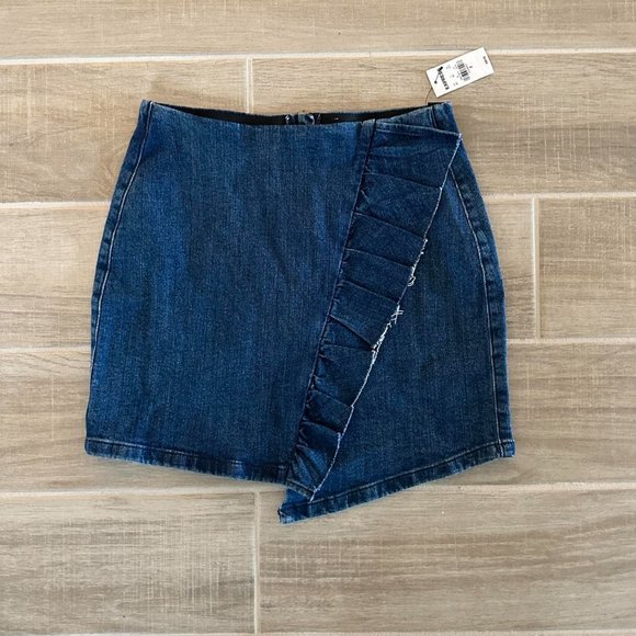 Express asymmetrical denim mini skirt - Picture 1 of 2